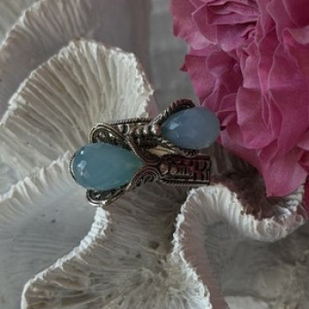 925 Sterling Silver Blue Chalcedony Ring Size 11 Sizable