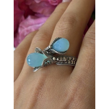 925 Sterling Silver Blue Chalcedony Ring Size 11 Sizable