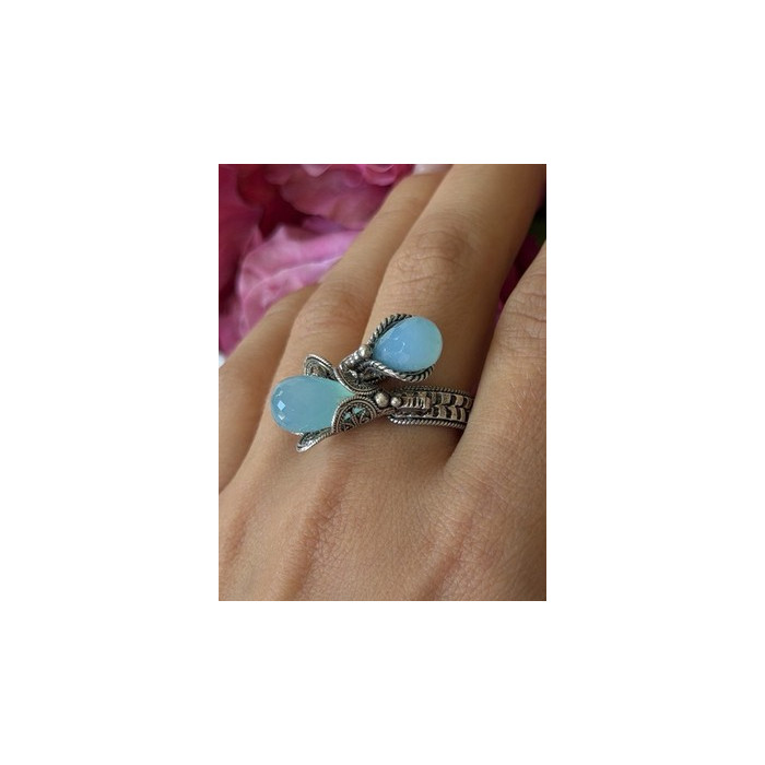 925 Sterling Silver Blue Chalcedony Ring Size 11 Sizable