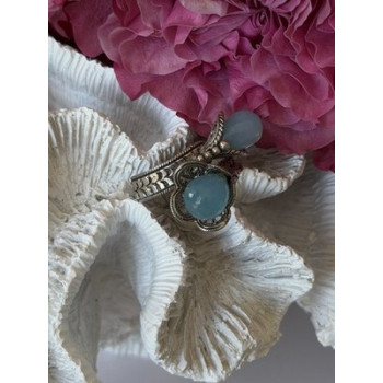 925 Sterling Silver Blue Chalcedony Ring Size 11 Sizable