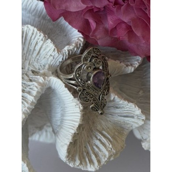 Vintage 925 Sterling Silver Amethyst & Marcasite Ring Size 9