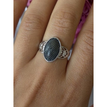Vintage 925 Sterling Silver Black Diamond  Ring Size 8