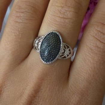 Vintage 925 Sterling Silver Black Diamond Ring Size 8