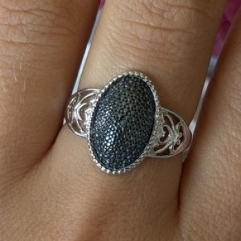 Vintage 925 Sterling Silver Black Diamond Ring Size 8