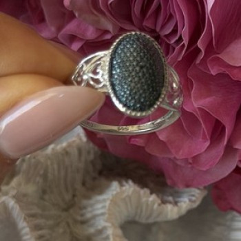 Vintage 925 Sterling Silver Black Diamond Ring Size 8