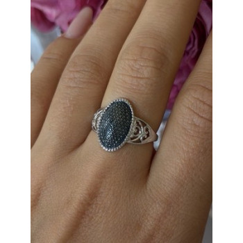 Vintage 925 Sterling Silver Black Diamond  Ring Size 8