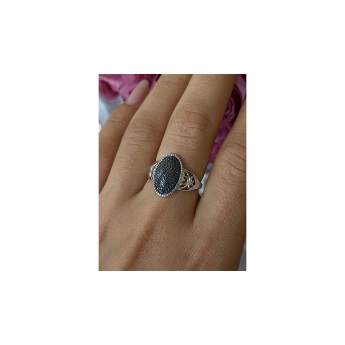 Vintage 925 Sterling Silver Black Diamond  Ring Size 8