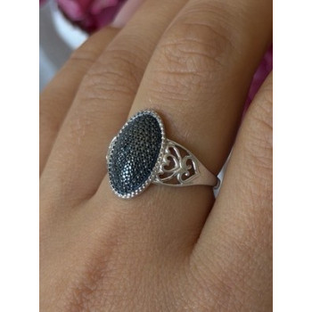 Vintage 925 Sterling Silver Black Diamond  Ring Size 8