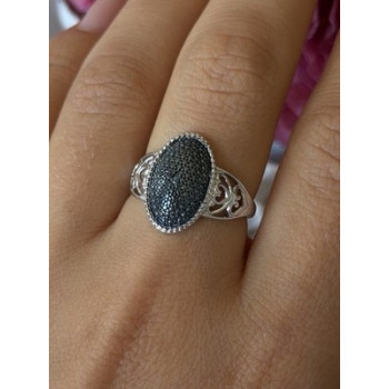 Vintage 925 Sterling Silver Black Diamond  Ring Size 8