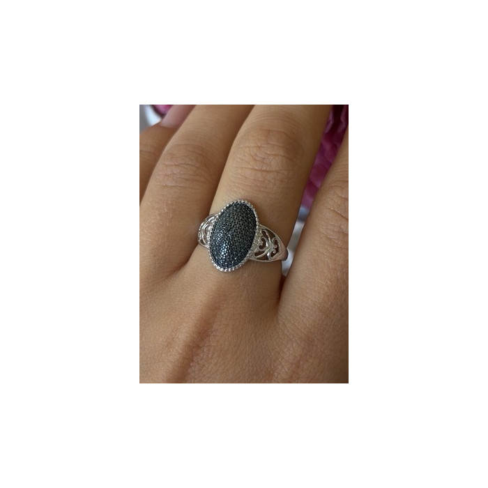 Vintage 925 Sterling Silver Black Diamond  Ring Size 8