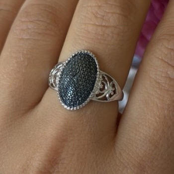 Vintage 925 Sterling Silver Black Diamond Ring Size 8