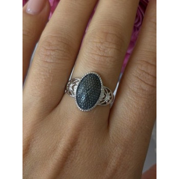Vintage 925 Sterling Silver Black Diamond  Ring Size 8