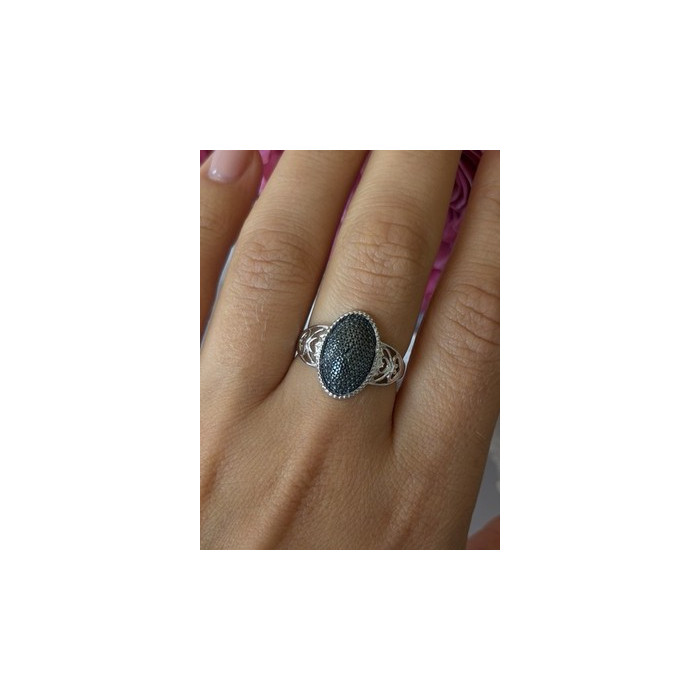 Vintage 925 Sterling Silver Black Diamond  Ring Size 8