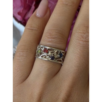 925 Sterling Silver Multi Color Spinel Ring Size 7