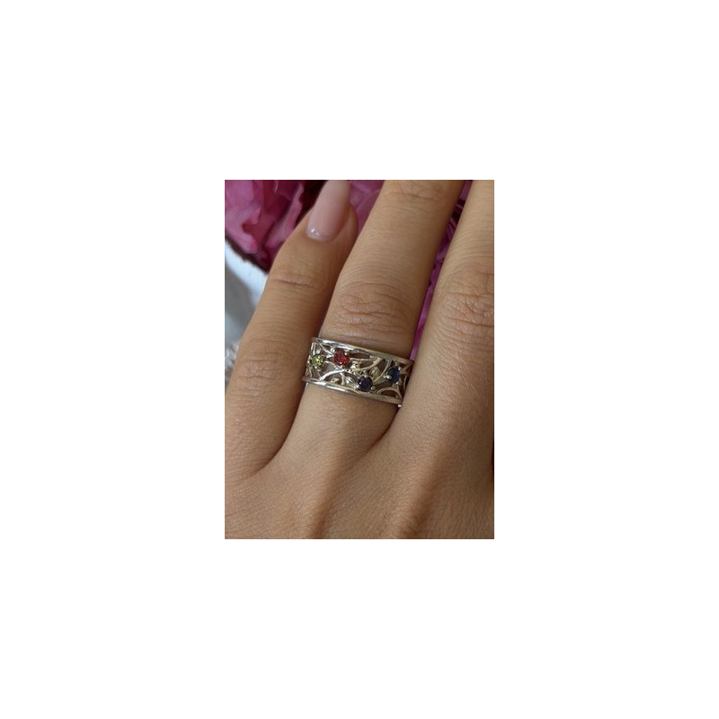 925 Sterling Silver Multi Color Spinel Ring Size 7