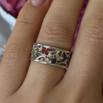 925 Sterling Silver Multi Color Spinel Ring Size 7