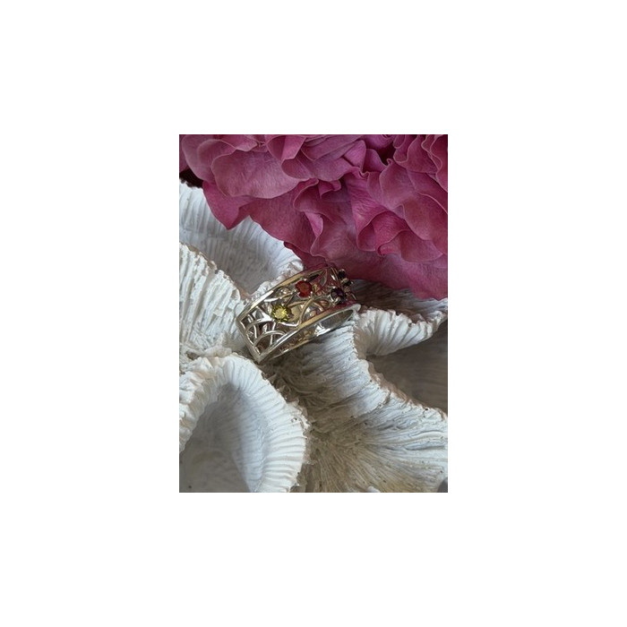 925 Sterling Silver Multi Color Spinel Ring Size 7