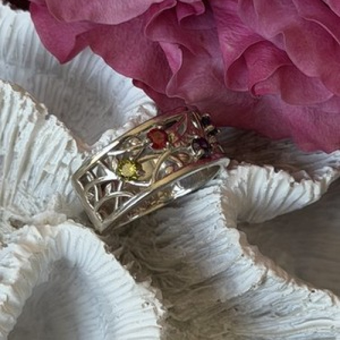 925 Sterling Silver Multi Color Spinel Ring Size 7