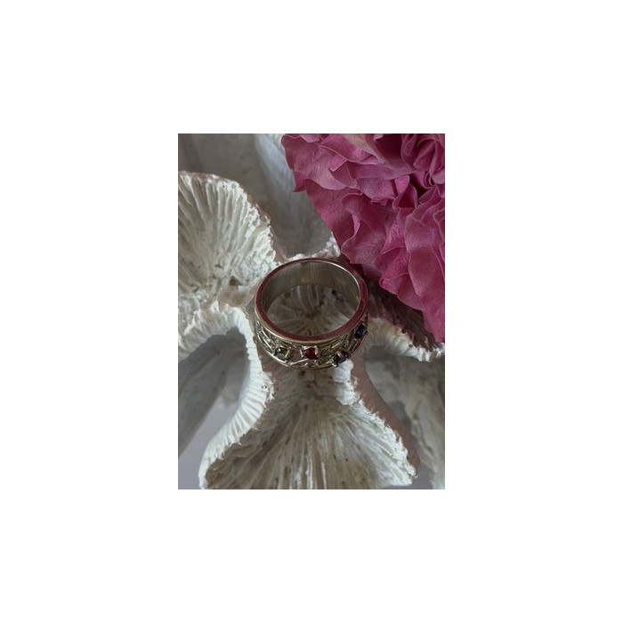 925 Sterling Silver Multi Color Spinel Ring Size 7