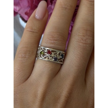 925 Sterling Silver Multi Color Spinel Ring Size 7