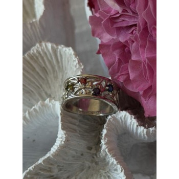 925 Sterling Silver Multi Color Spinel Ring Size 7
