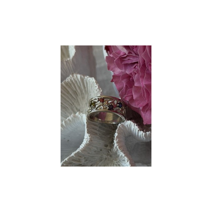 925 Sterling Silver Multi Color Spinel Ring Size 7