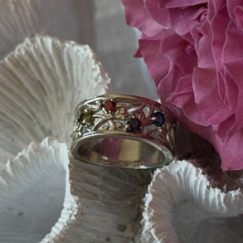925 Sterling Silver Multi Color Spinel Ring Size 7