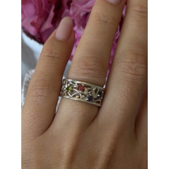 925 Sterling Silver Multi Color Spinel Ring Size 7