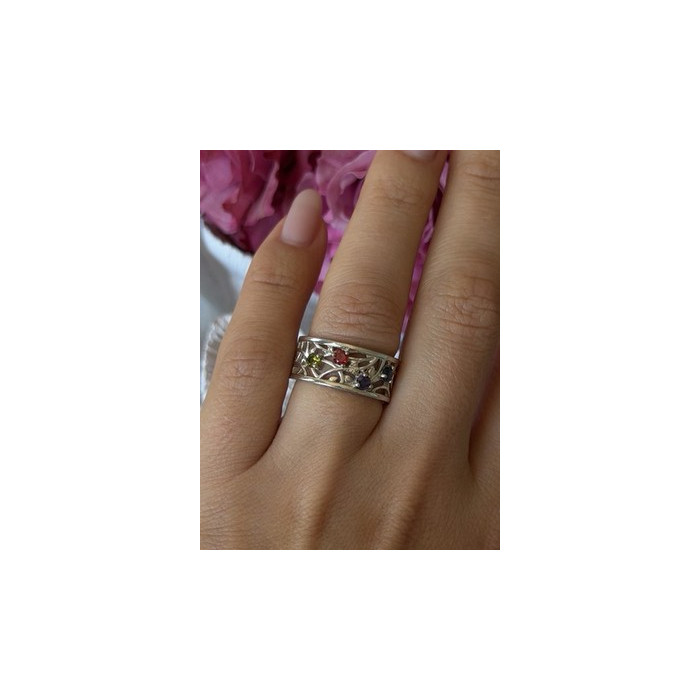 925 Sterling Silver Multi Color Spinel Ring Size 7