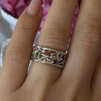 925 Sterling Silver Multi Color Spinel Ring Size 7