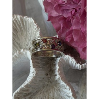 925 Sterling Silver Multi Color Spinel Ring Size 7