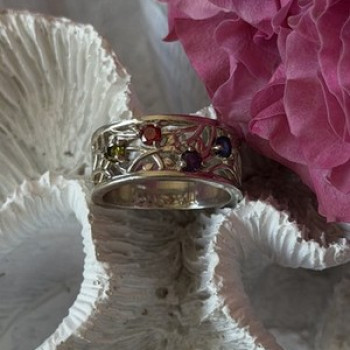925 Sterling Silver Multi Color Spinel Ring Size 7