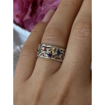 925 Sterling Silver Multi Color Spinel Ring Size 7