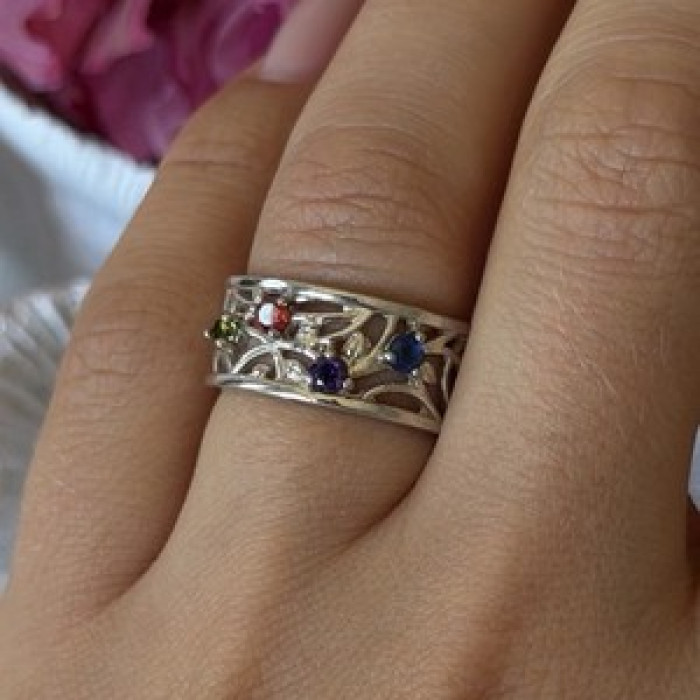 925 Sterling Silver Multi Color Spinel Ring Size 7