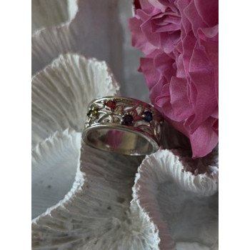 925 Sterling Silver Multi Color Spinel Ring Size 7