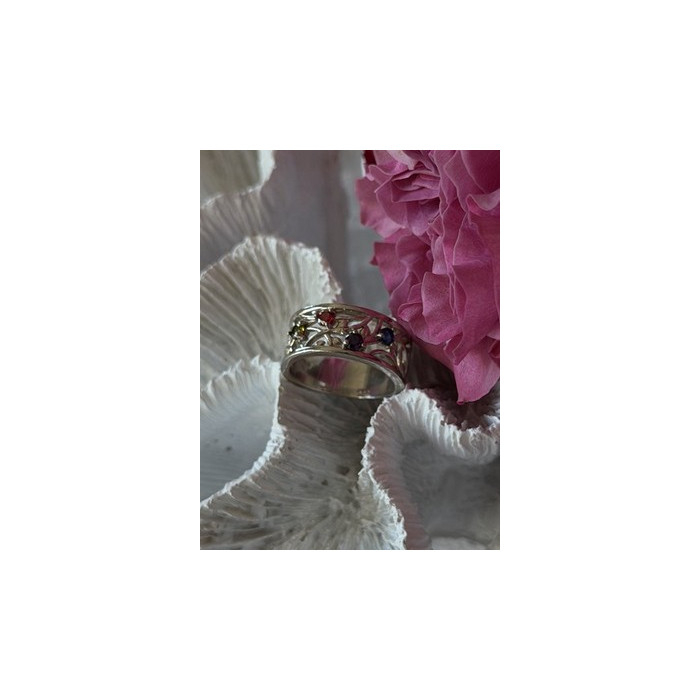 925 Sterling Silver Multi Color Spinel Ring Size 7