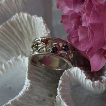 925 Sterling Silver Multi Color Spinel Ring Size 7