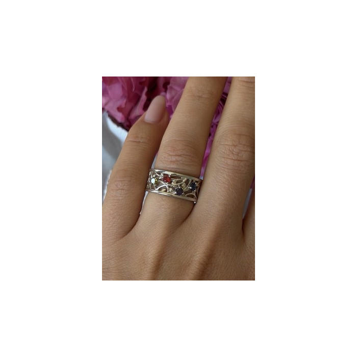 925 Sterling Silver Multi Color Spinel Ring Size 7