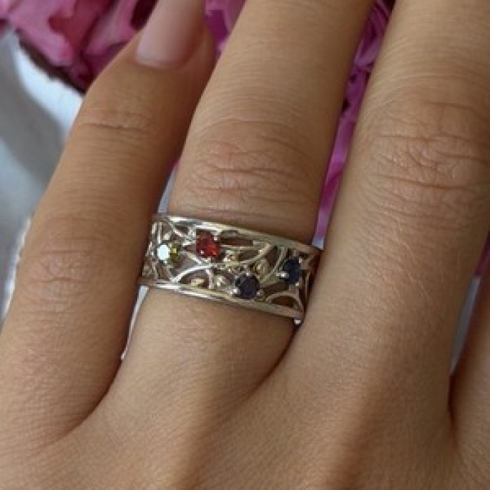925 Sterling Silver Multi Color Spinel Ring Size 7