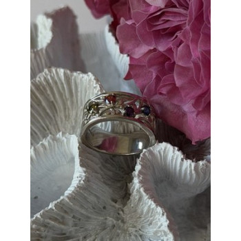 925 Sterling Silver Multi Color Spinel Ring Size 7