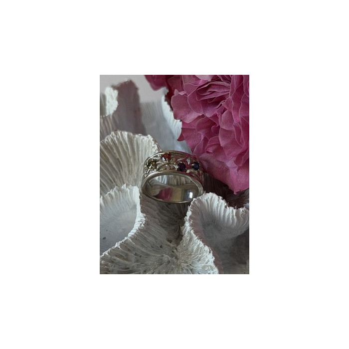 925 Sterling Silver Multi Color Spinel Ring Size 7