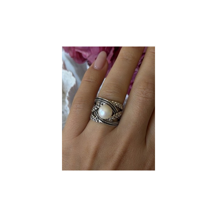 925 Sterling Silver Pearl Ring Size 6