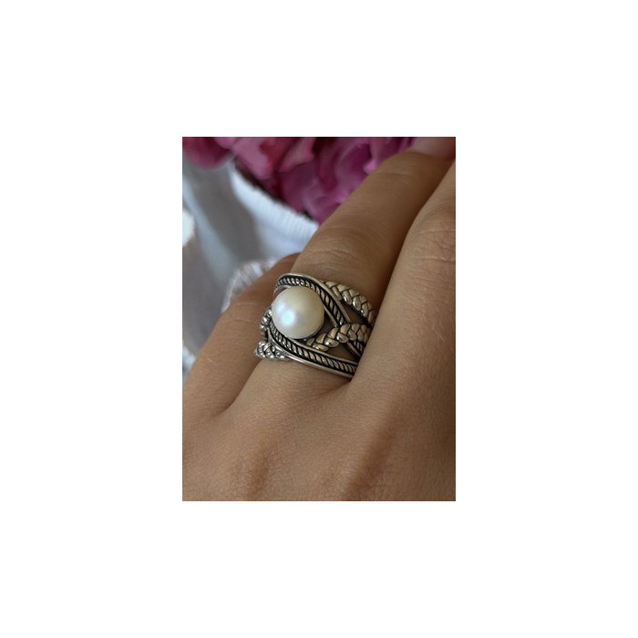 925 Sterling Silver Pearl Ring Size 6