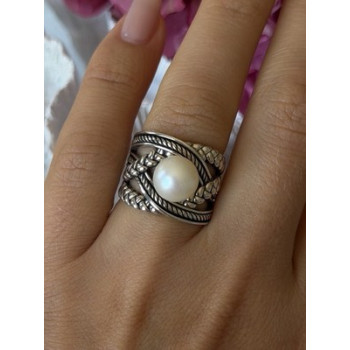 925 Sterling Silver Pearl Ring Size 6