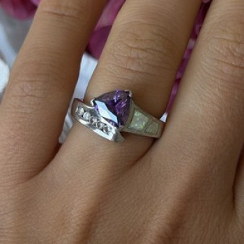 925 Sterling Silver Amethyst Opal Beryl Ring Size 7
