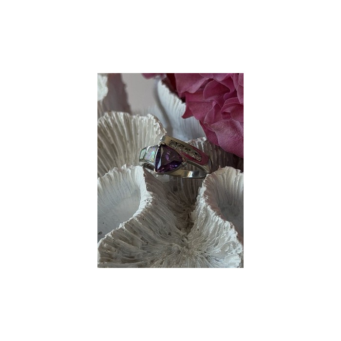 925 Sterling Silver Amethyst Opal Beryl Ring Size 7