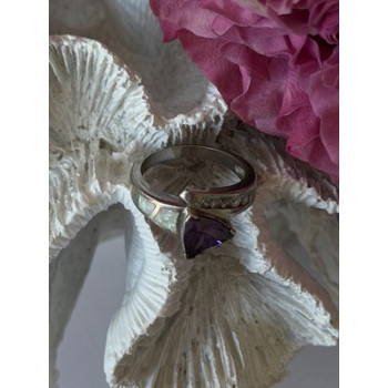 925 Sterling Silver Amethyst Opal Beryl Ring Size 7