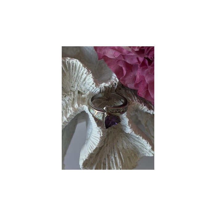 925 Sterling Silver Amethyst Opal Beryl Ring Size 7