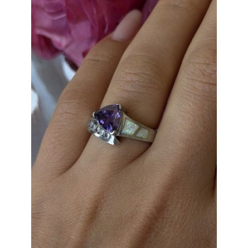 925 Sterling Silver Amethyst Opal Beryl Ring Size 7