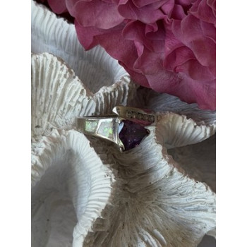 925 Sterling Silver Amethyst Opal Beryl Ring Size 7